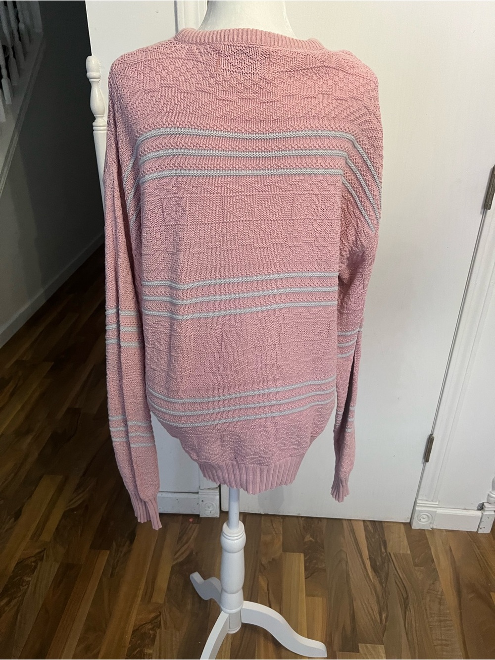 Vintage Rose Pink Striped Cottagecore Preppy Striped Sweater, Oversized XL